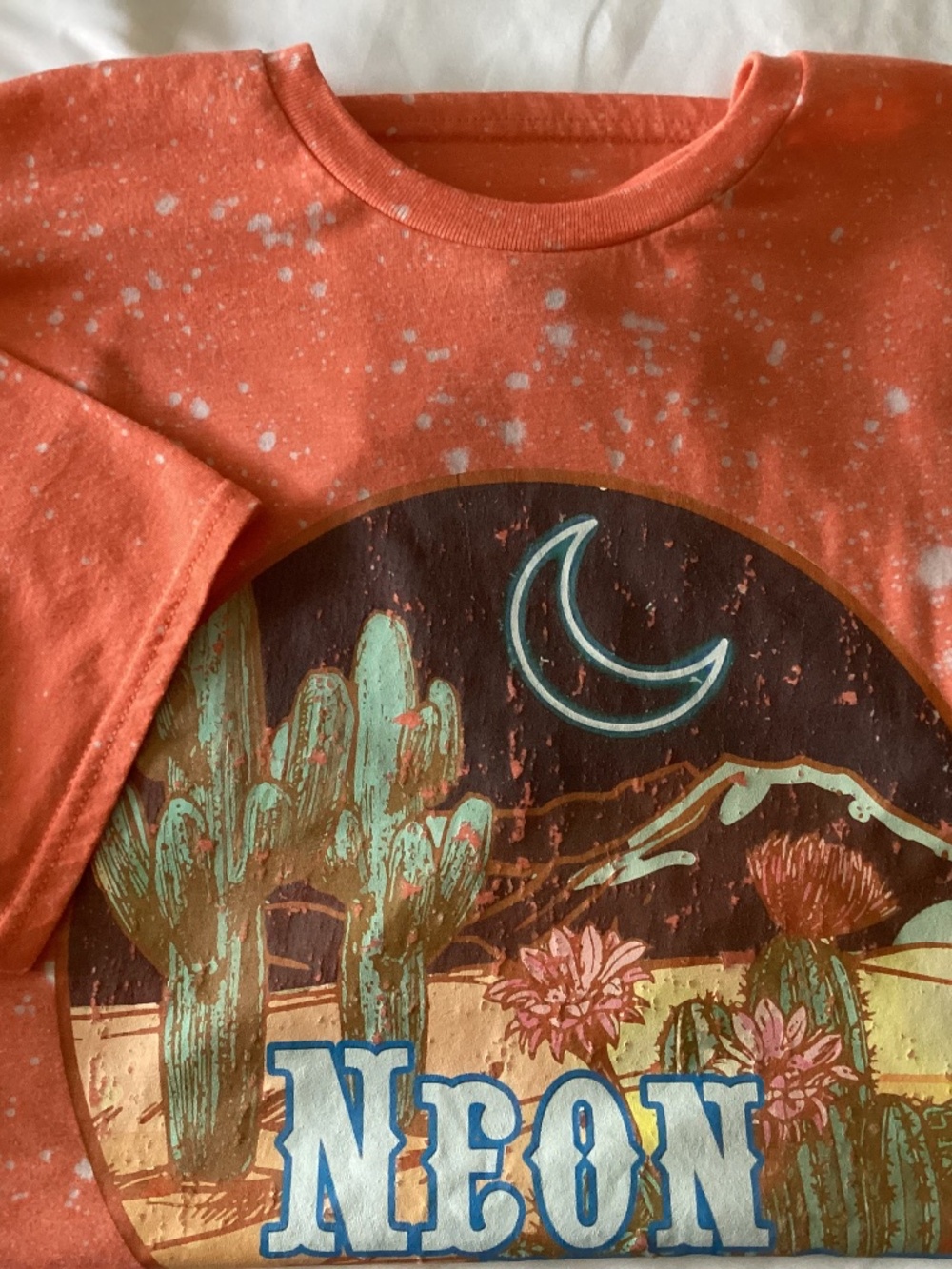 Unisex Gildan NEON MOON Graphic Tee Orange n White Size XL